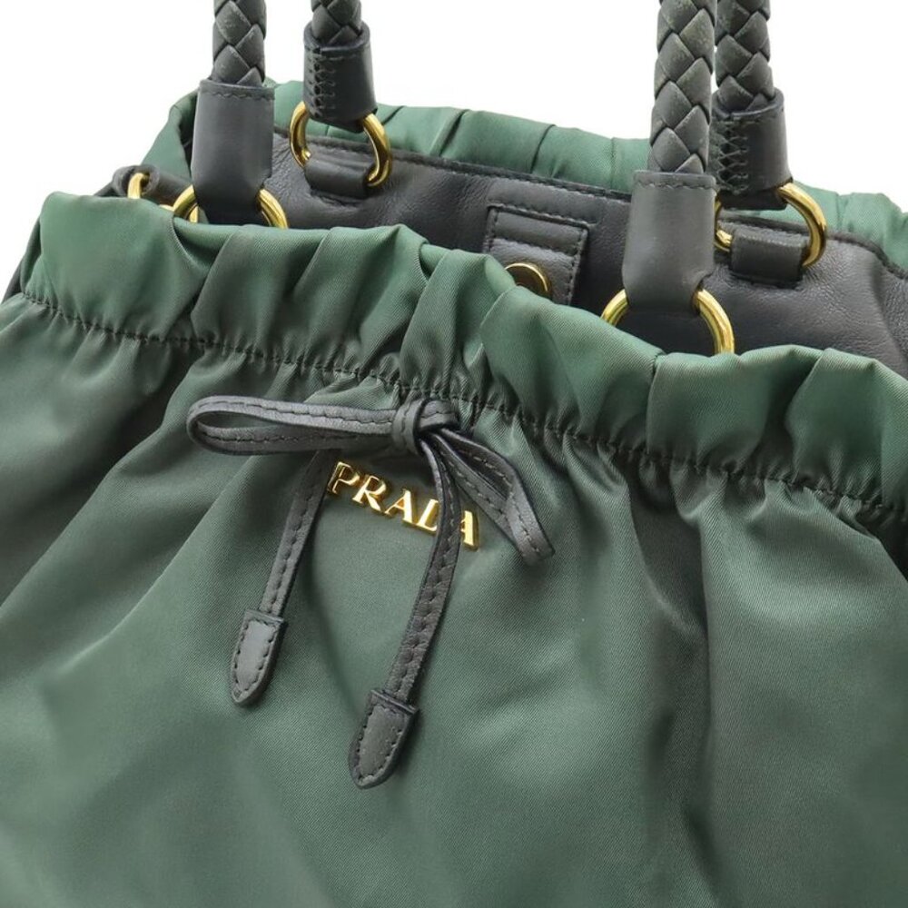 Prada Gathered Ribbon Handbag Braided 2-Way Shoulder Bag Nylon Ardesia - Picture 7 of 8